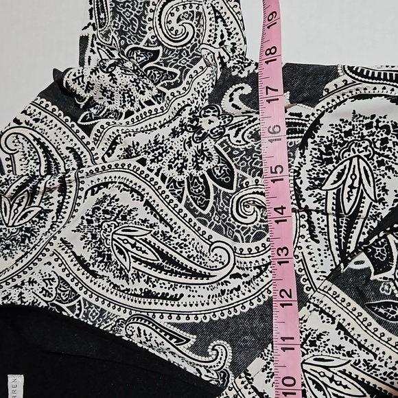 Sandra Darren | Gray and Cream Paisly Faux Wrap Knit Dress - Picture 8 of 12